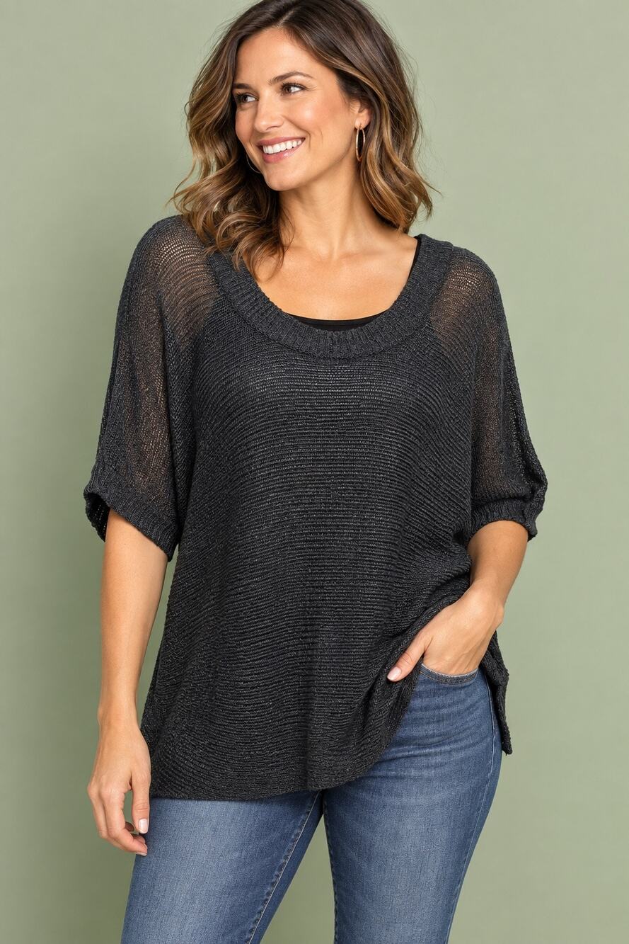 XL Coldwater Creek Sheer Black Sweater 55% Linen